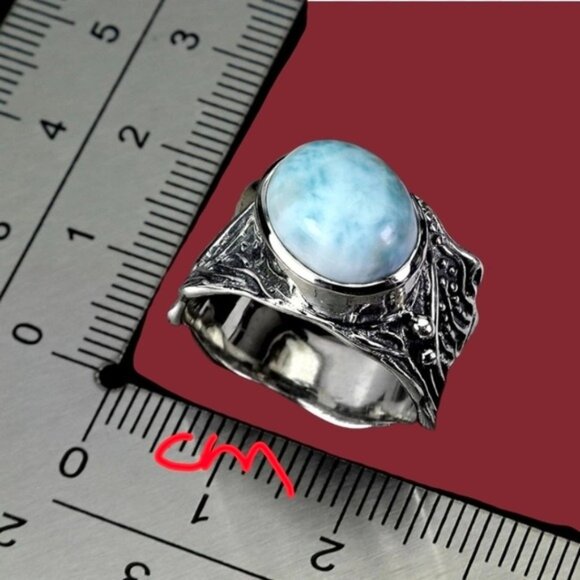 925 Sterling Silver Ring Sz 7 with Natural Larimar 11x9mm Gemstone - Picture 3 of 4